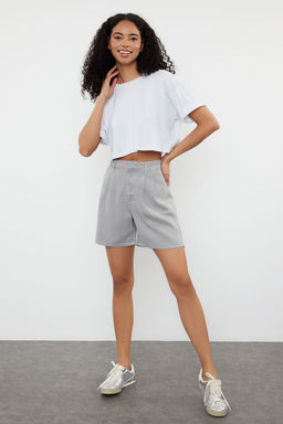 Gri %100 Tencel Pileli Denim Sort TWOSS24SR00077