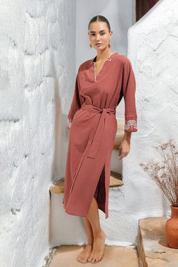 Kiremit Dokuma Nak?sl? Plaj Midi Elbise TBESS25EL00045