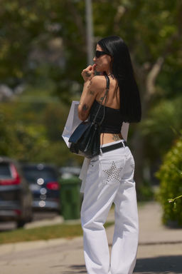 JEANS TRF WIDE LEG TIRO BAJO TACHAS / Blanco - Zara фото 5