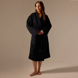 Халат вафельный женский SL HOME: Boho «Дарк Маре», размер M, хлопок 100%, чёрный