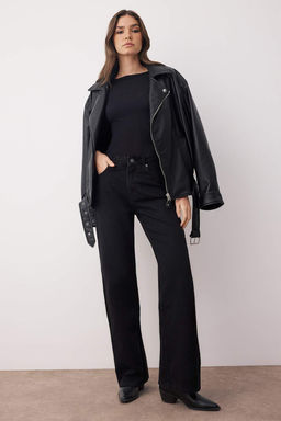Siyah Yuksek Bel Kusgozu Baglama Detayl? Wide Leg Palazzo Jeans TWOAW26JE00128 - Trendyolmilla фото 2