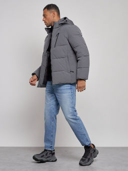 Куртка зимняя молодежная мужская с капюшоном темно-серого цвета 8320TC - Wonderrman фото 3