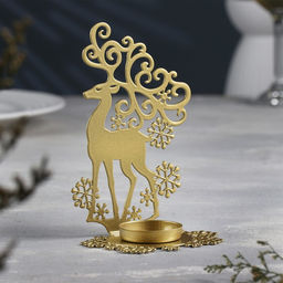 Металлический подсвечник на 1 свечу Олень, 9.6?7?14.5 см, золотой