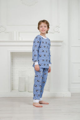Пижама детская из джемпера и брюк из кулирки Коровы голубой - Амадэль фото 14