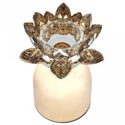 Подсвечник стеклянный "Лотос Янтарный" h14,6см, чаша д5,2см, h2см, отвинчивающаяся, нескользящее основание д8см, металлическая ножка, золотой, в коробке (Китай)