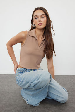 Vizon Polo Yaka Fitilli Orme Bluz TWOSS22BZ0335