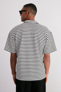 TRENDYOL MAN Ekru Oversize/Genis Kesim Limited Edition Cizgili Dokulu Polo Yaka T-shirt TMNSS24PO00021 - Trendyolmilla фото 6