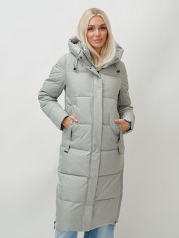 Пальто утепленное стеганное зимнее с капюшоном женское зеленого цвета 9608Z