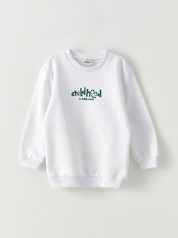 Bisiklet Yaka Uzun Kollu Bask?l? Erkek Bebek Sweatshirt