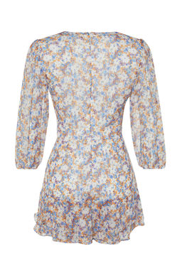 Cok Renkli Cicek Desenli Cut Out Detayl? Mini Astarl? Sifon Dokuma Tulum TWOSS23TU00113