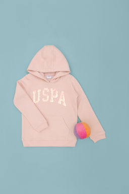 K_z _ocuk Toz Pembe Basic Kap__onlu Sweatshirt