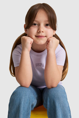 K_z _ocuk Lila Bisiklet Yaka Basic Ti__rt