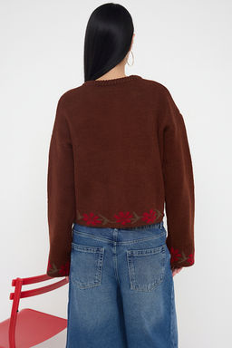 Kahverengi Yumusak Dokulu Cicek Desenli Triko H?rka TWOAW26HI00152 - Trendyolmilla фото 4