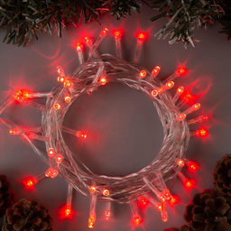 Гирлянда Нить 5 м, IP20, прозрачная нить, 50 LED, 8 режимов, 220 В, свечение красное