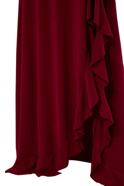 TRENDYOLMILLA Bordo Vucuda Oturan Astarl? Volanl? Orme Uzun S?k Abiye Elbise TPRSS19UT0026  фото 8