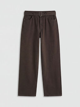 Beli Kemerli Wideleg Kad?n Jean Pantolon