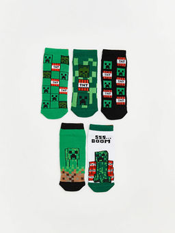 Minecraft Bask?l? Erkek ?ocuk Patik ?orap 5li