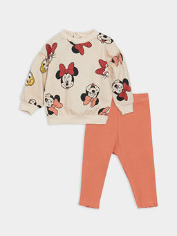 Bisiklet Yaka Uzun Kollu Minnie Mouse Bask?l? K?z Bebek Sweatshirt ve Tayt 2li Tak?m