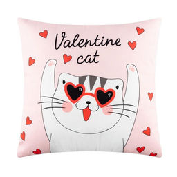 Подушка Этель Valentine cat, 40х40 см, велюр, 100% п/э