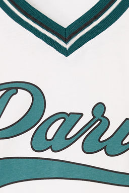 TRENDYOLMILLA Ekru %100 Pamuk Relaxed/Rahat Kal?p Crop Bask?l? Orme T-Shirt TWOSS25TS00086 фото 6