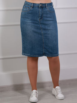 Юбка джинсовая прямая больших размеров - Almond фото 2