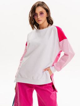 Свитшот с хлопковыми рукавами в полоску 90.2.1