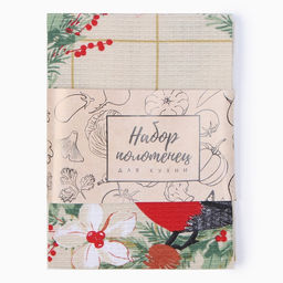 Набор полотенец Доляна Рождественские цветы 28х46 см - 2 шт, 100% хл, вафля 160 г/м2 фото 6