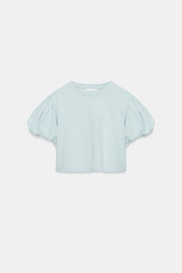 CAMISETA CROP MANGA VOLUMEN / Azul claro - Zara фото 4