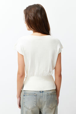 Trendyolmilla Ekru Pamuklu T-Shirt Gorunumlu Triko Bluz TWOSS24BZ00266  фото 6