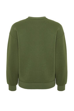 Haki Kal?n Ici Polarl? Regular/Normal Kal?p Bisiklet Yaka Basic Orme Sweatshirt TWOAW24SW00101