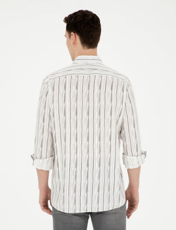 Siyah Keten Kar___ml_ Slim Fit Uzun Kollu G_mlek