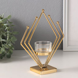 Подсвечник на 1 свечу «Золотой ромб», металл, стекло, d=4.5 см, 6×16×19 см