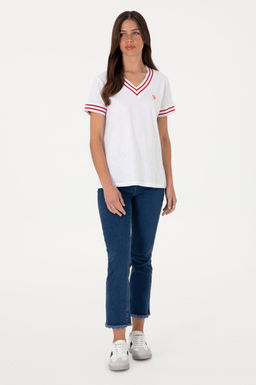 Kad_n Beyaz V Yaka Ti__rt Sepette S_rpriz _ndirim - U.s. polo assn фото 4