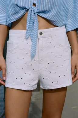 SHORTS Z1975 BORDADOS PERFORADOS TIRO MEDIO / crudo-blanco - Zara фото 3