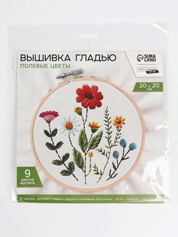 Вышивка гладью на пяльцах Полевые цветы, 20?20 см