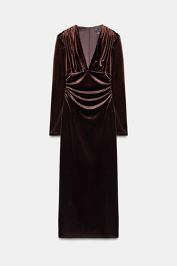 DRAPED VELVET MIDI DRESS - Zara фото 12