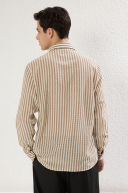 TRENDYOL MAN Premium Lacivert Regular Fit Cizgili Dokulu Keten Gorunumlu Gomlek TMNSS23GO00062 - Trendyolmilla фото 21