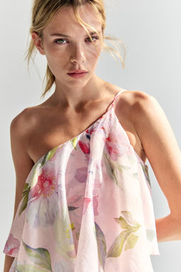 Vestido escalonado de un hombro en mezcla de lino - H&m фото 7