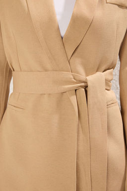 TRENDYOLMILLA Bej Keten Gorunumlu Ceket Yaka Belden Kusakl? Blazer Ceket TWOSS25BC00037  фото 7