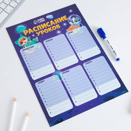 Расписание уроков «Животные в космосе» А4, многоразовое магнитное с маркером