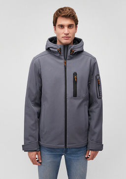 Kapusonlu Gri Ceket - Mavi фото 3