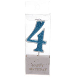 Цена за 10 шт. Свеча для торта Цифра Иллюзия "4" 9.5 см, голубой