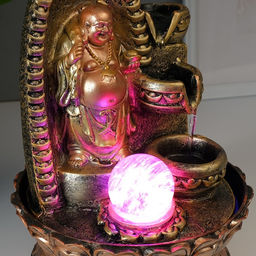 Фонтан настольный с подсветкой «Хотей в арке с водопадом», от сети, 28.5×20×20 см