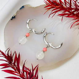 Серьги двойные из Селенита и Коралла