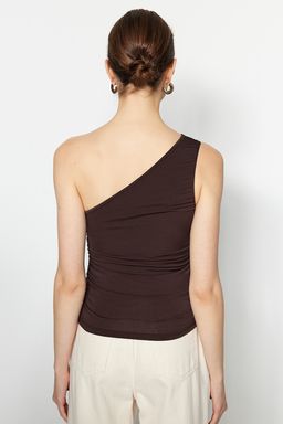 Kahverengi Buzgu Detayl? Fitted/Vucuda Oturan Tek Omuz Esnek Orme Bluz TWOSS21BZ0590