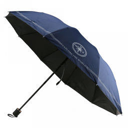 Зонт механический Роза ветров ткань эпонж (полиэстер) + черное УФ-покрытие, 10 лучей, д/купола 108см h68см, 3 сложения, 28см в сложенном виде, механизм против ветра, ручка с покрытием soft-touch, цвет синий, 370гр (Китай)