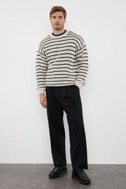 TRENDYOL MAN Lacivert Casual Unisex Oversize Bisiklet Yaka Cizgili Triko Kazak TMNAW25KZ00025 - Trendyolmilla фото 8