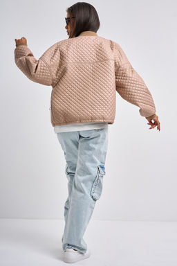 Бомбер укороченный из курточной стеганной ткани бежевый - Fly фото 2