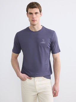 Bisiklet Yaka Bask?l? Penye Erkek Ti??rt