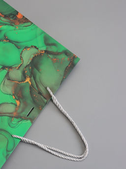 Пакет подарочный ламинированный «Мрамор», зеленый с бантиком, 32×25×11 см